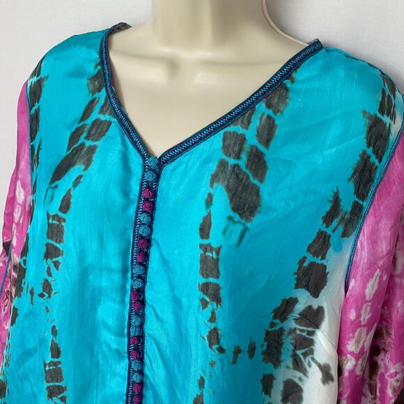 Soft Surroundings Silk Tunic Top Large Women Tie Dye Curacao Oversize Flowy Boho - Picture 2 of 13